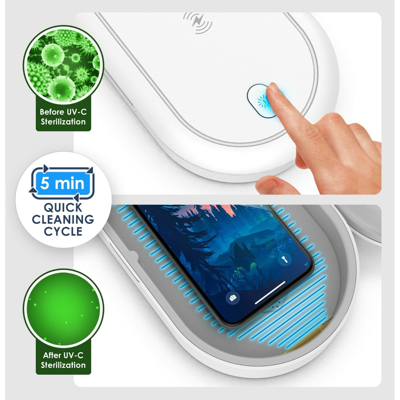 Cell Phone Cleaner Box with Wireless Charging, Portable Phone Soap