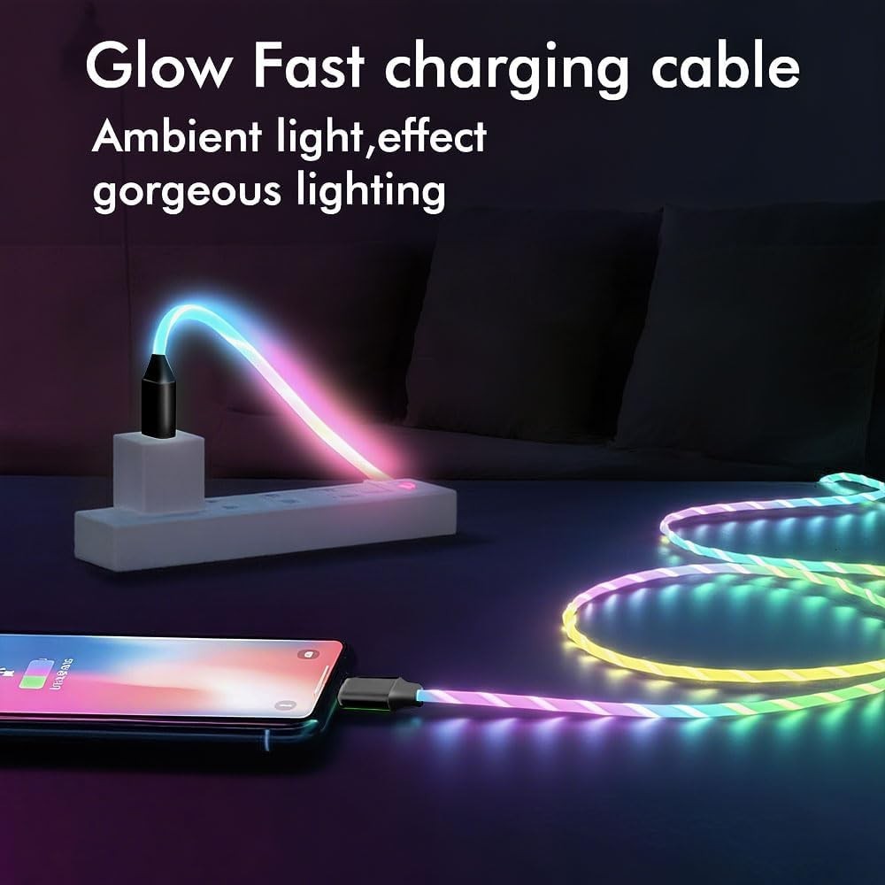 USB C to USB C Cable 60W Fast Charging with Bright Light Strip for Phone 16 Pro