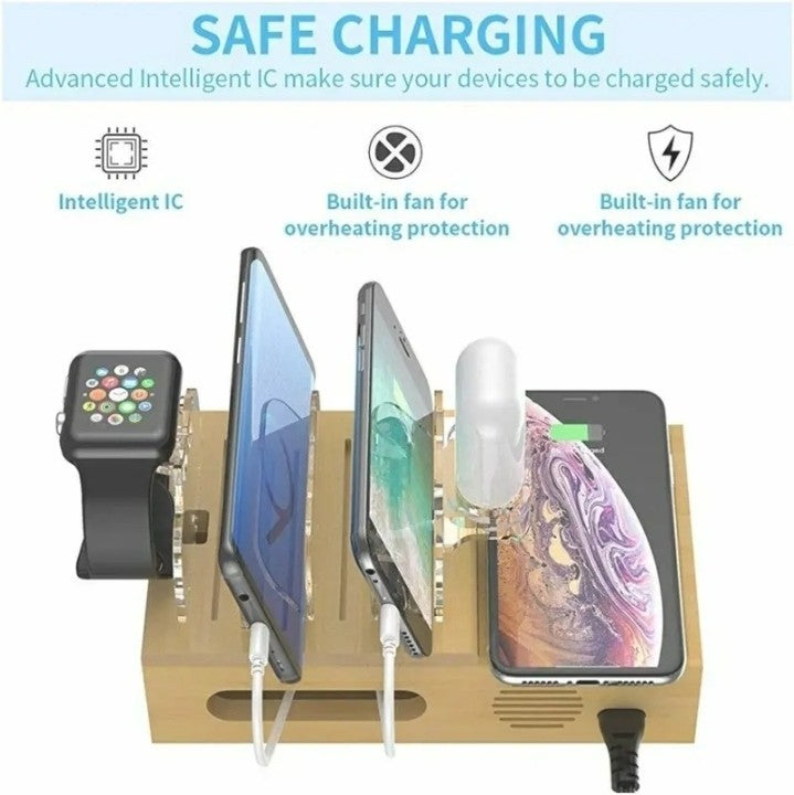 Bamboo Charging Station for Multiple Devices