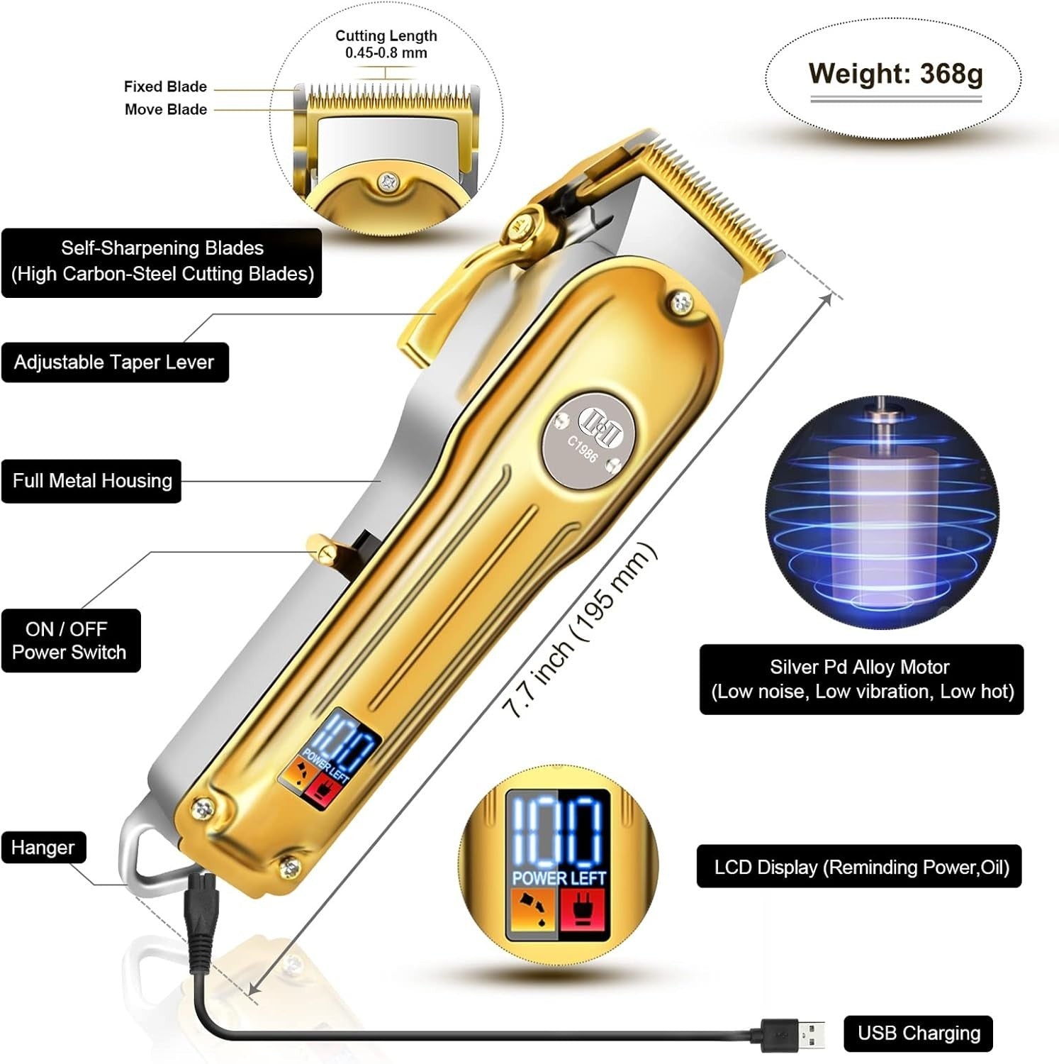 Cordless Hair Clippers CIICII Professional Hair Clippers Trimmer Set for Men