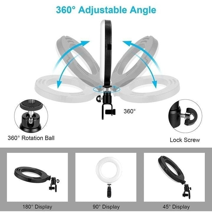 Selfie Ring Light 6.3" with Tripod Stand,Video Conference Lighting LED Mini Desk