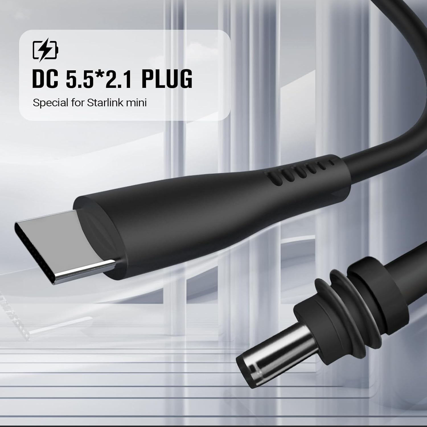 USB-C to DC Power Cable for Starlink Mini: Waterproof 18AWG 12-20V 100W PD Input