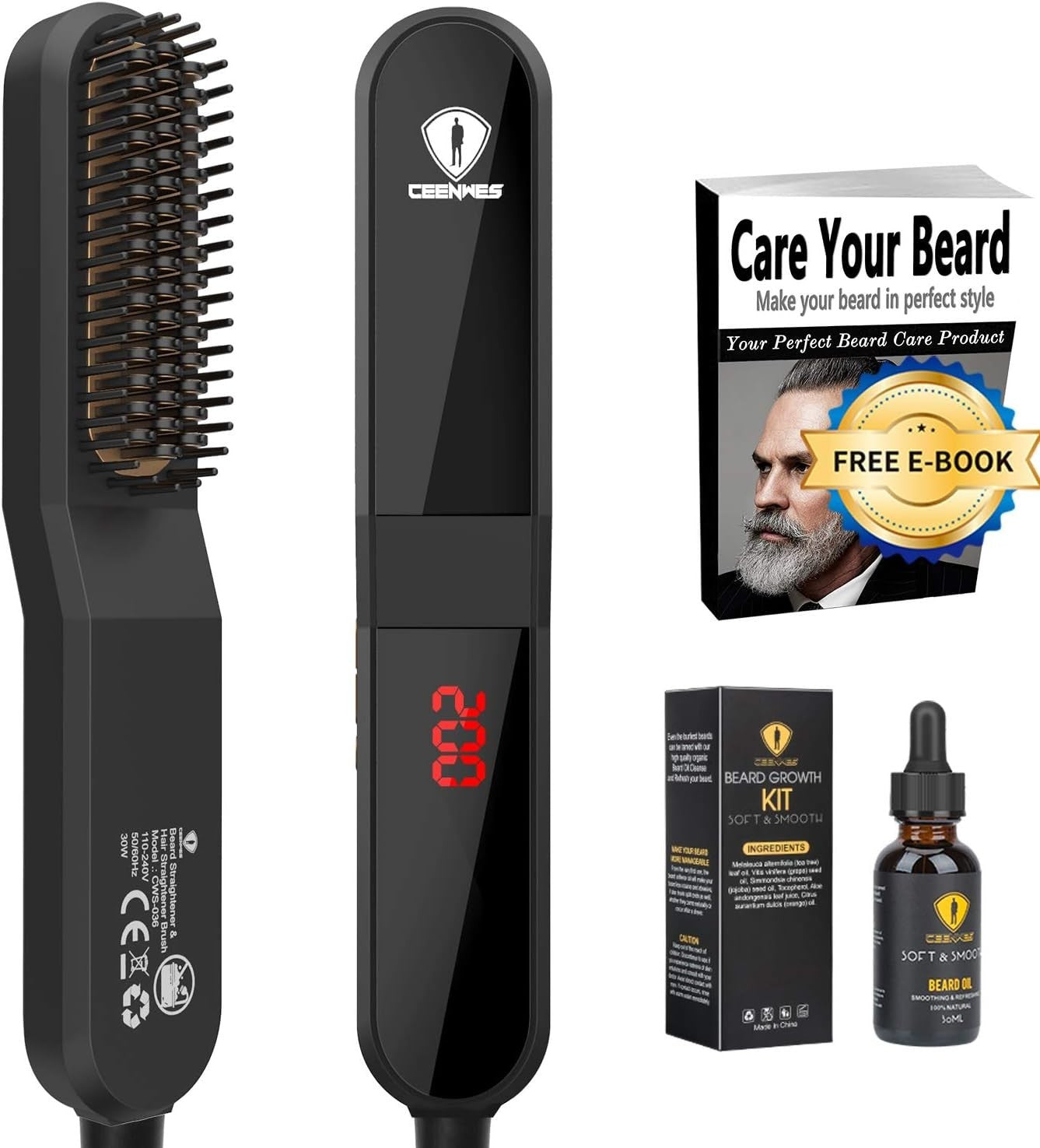 Beard Straightener with FREE Beard Oil Anti-Scald Beard Straightening Comb New
