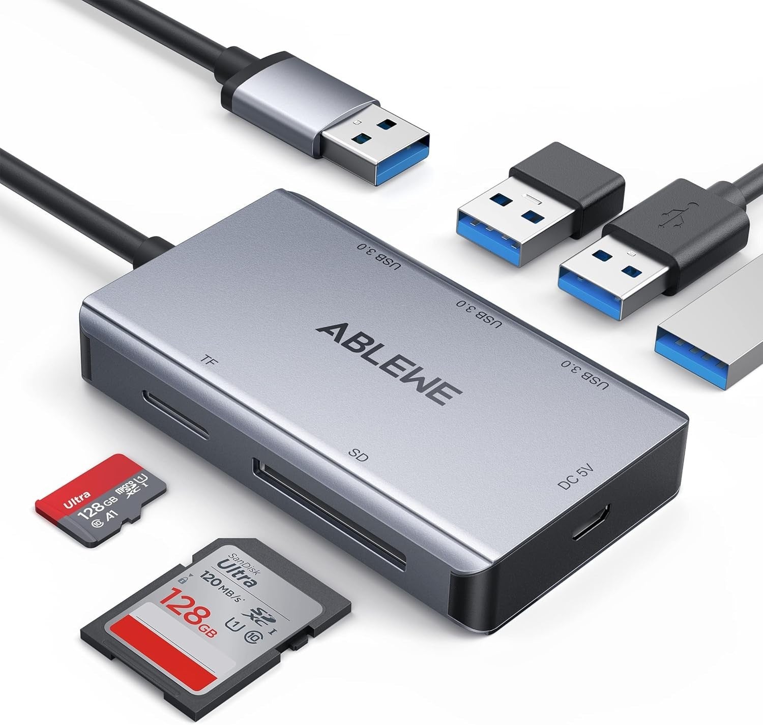 SD Card Reader,ABLEWE Aluminum USB 3.0 Memory Card Reader with SD/TF Card Reader