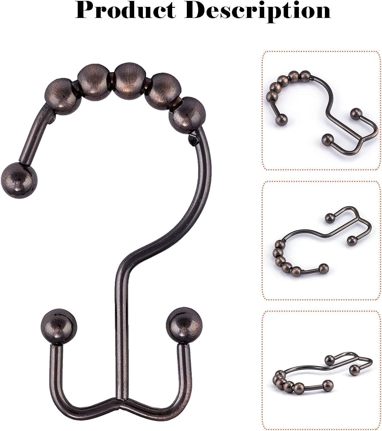Cosfy Double Roller Shower Curtain Hooks Rings, Decorative Rustproof Metal Doubl