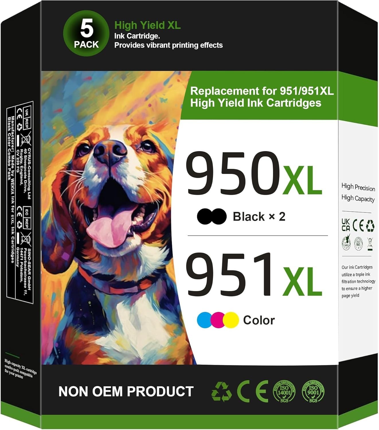 WEKVA 950XL 951XL Combo Pack Compatible Replacment for High Yield hp 950 951 Ink