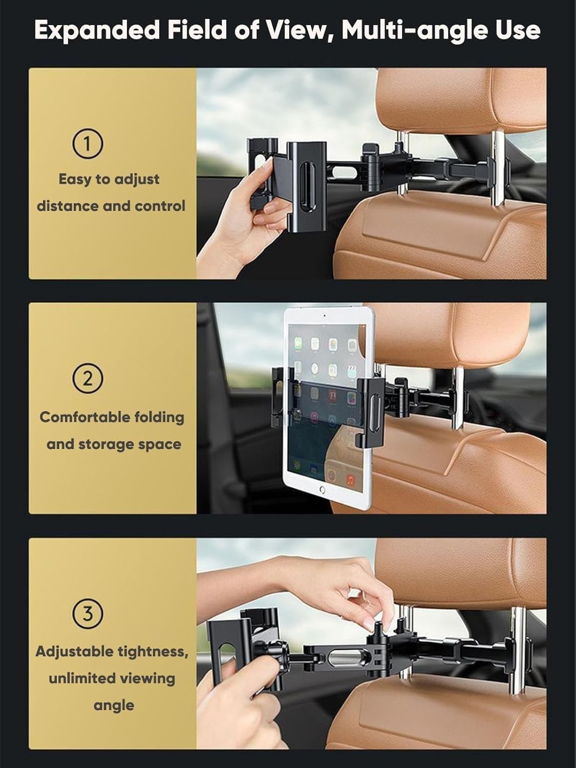 Car Tablet Holder, Headrest Tablet Mount Headrest Stand Cradle Compatible
