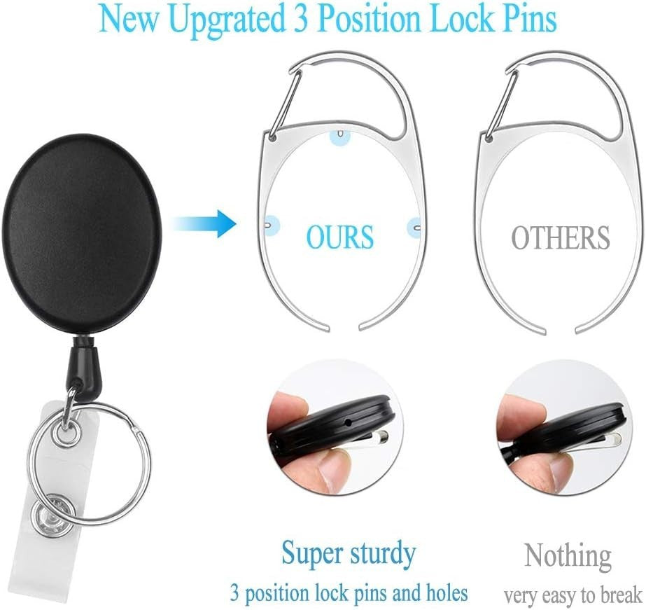 Teskyer 2 Pack Heavy Duty Retractable Badge Holders with Carabiner Reel
