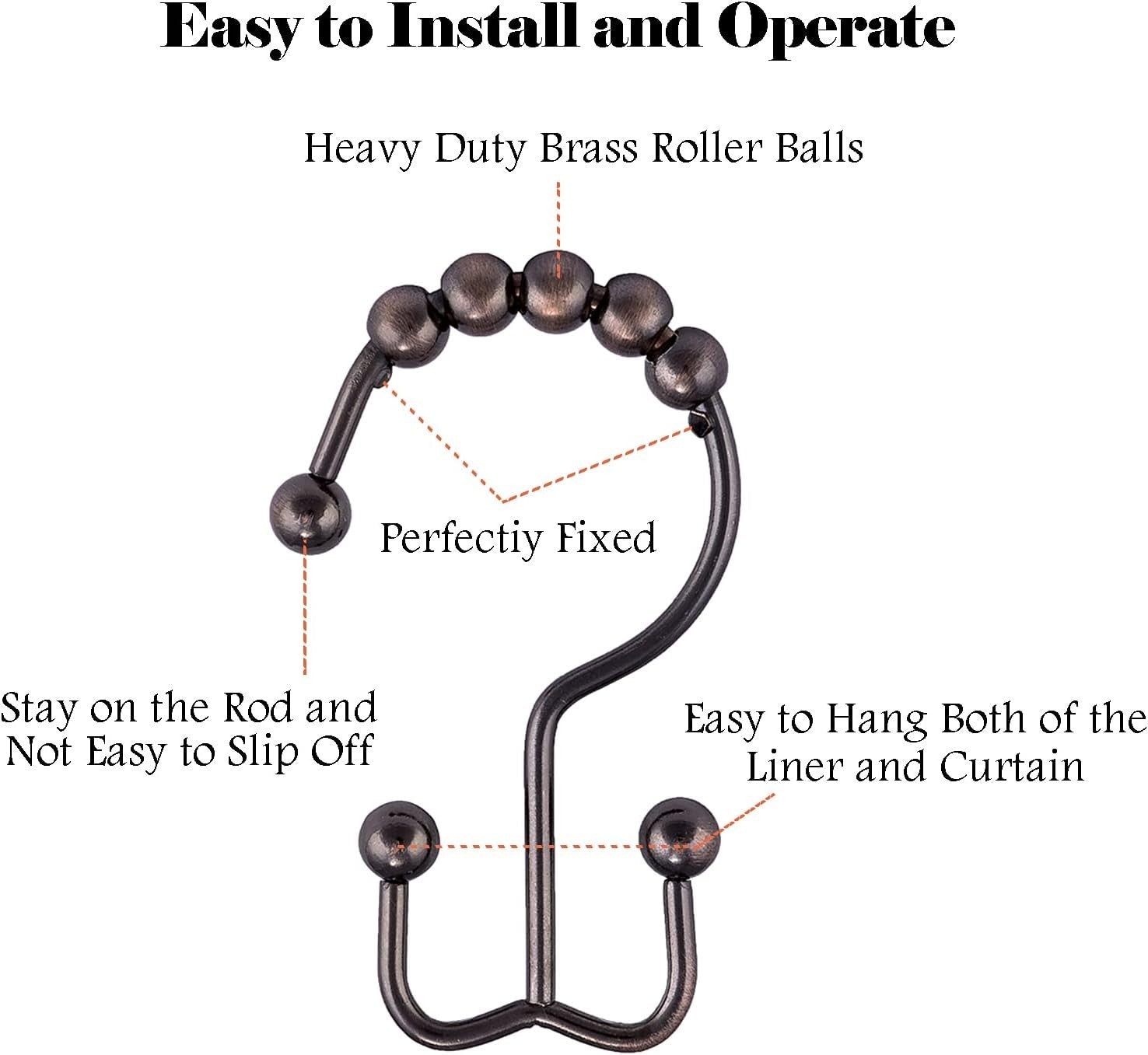 Cosfy Double Roller Shower Curtain Hooks Rings, Decorative Rustproof Metal Doubl