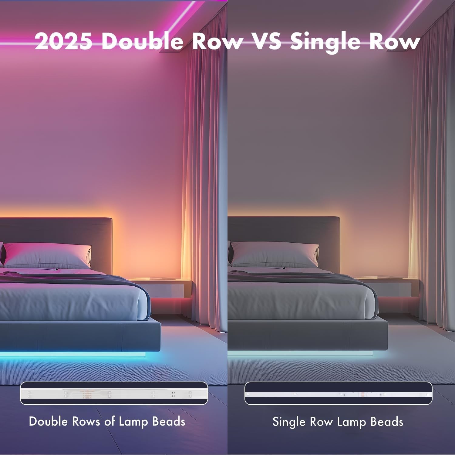 LED Lights for Bedroom, 2025 Double Row 100FT 960LEDs RGB Strip Lights Music Syn