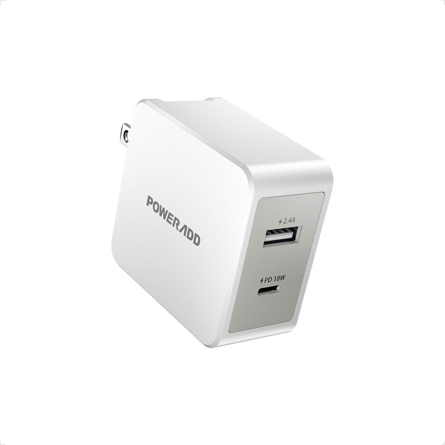 USB C Wall Charger,POWERADD 30W Dual Port Type C Charger with PD18W and Foldable