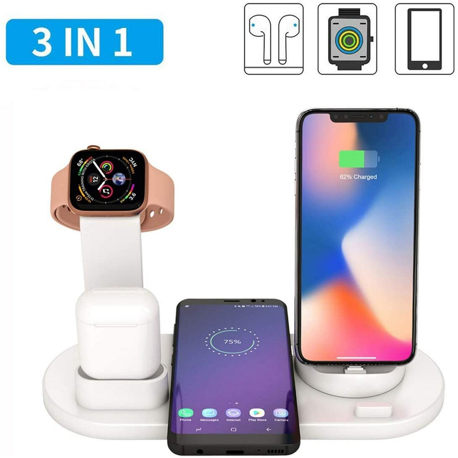 Wireless Charger, 3 in 1 Wireless Charging Dock for Apple Watch and Airpods
