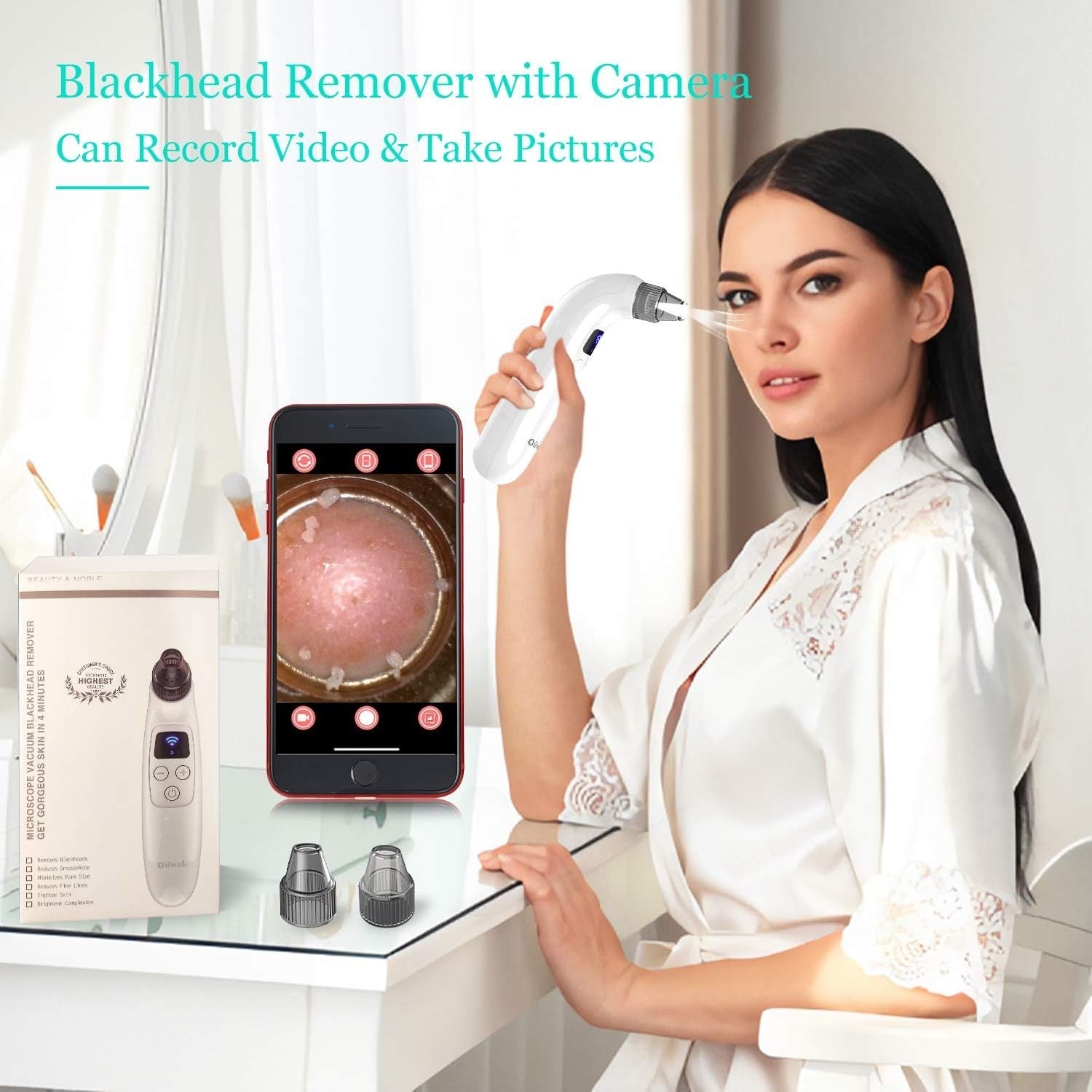 Oiiwak 5MP Visible Blackhead Vacuum, Blackhead Remover with Camera, Electric WiF