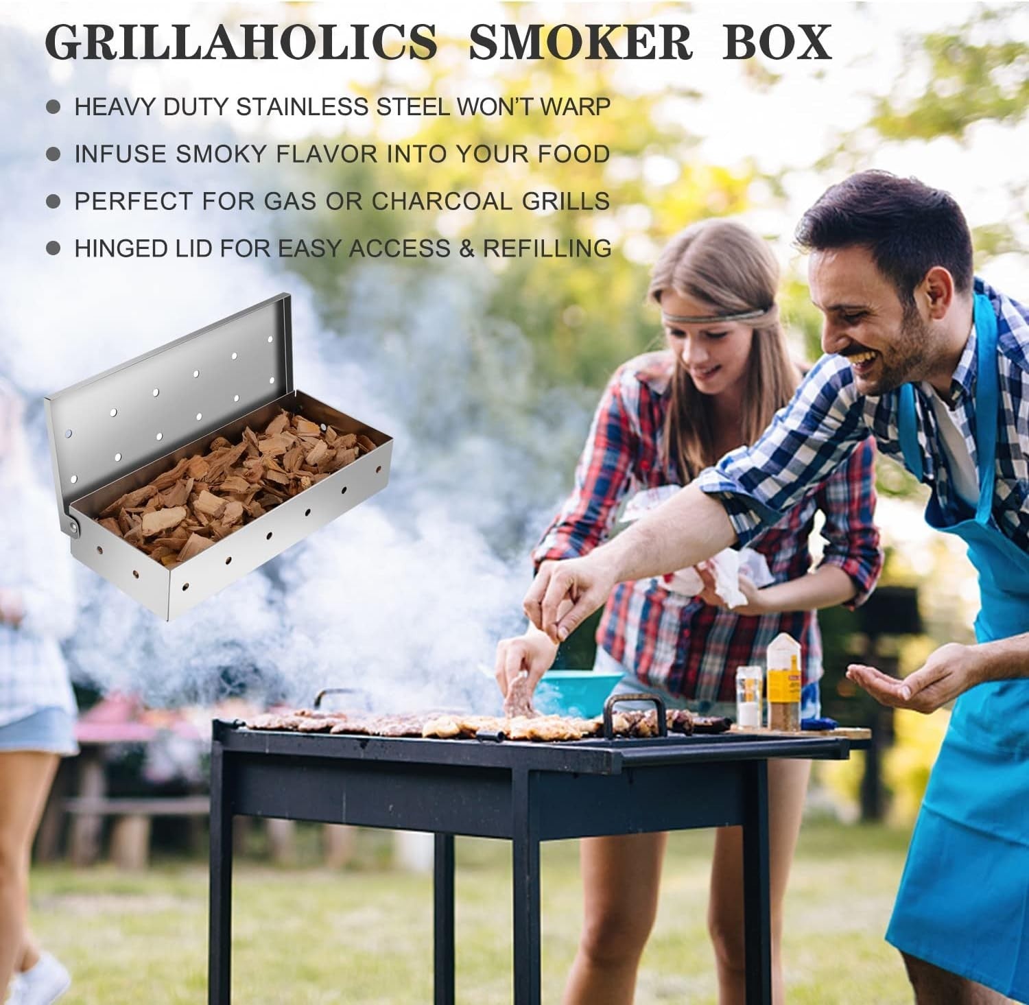 Smoker Box for Gas Grilling Wood Chip Smoker Box Stainless Steel Meat Smoky