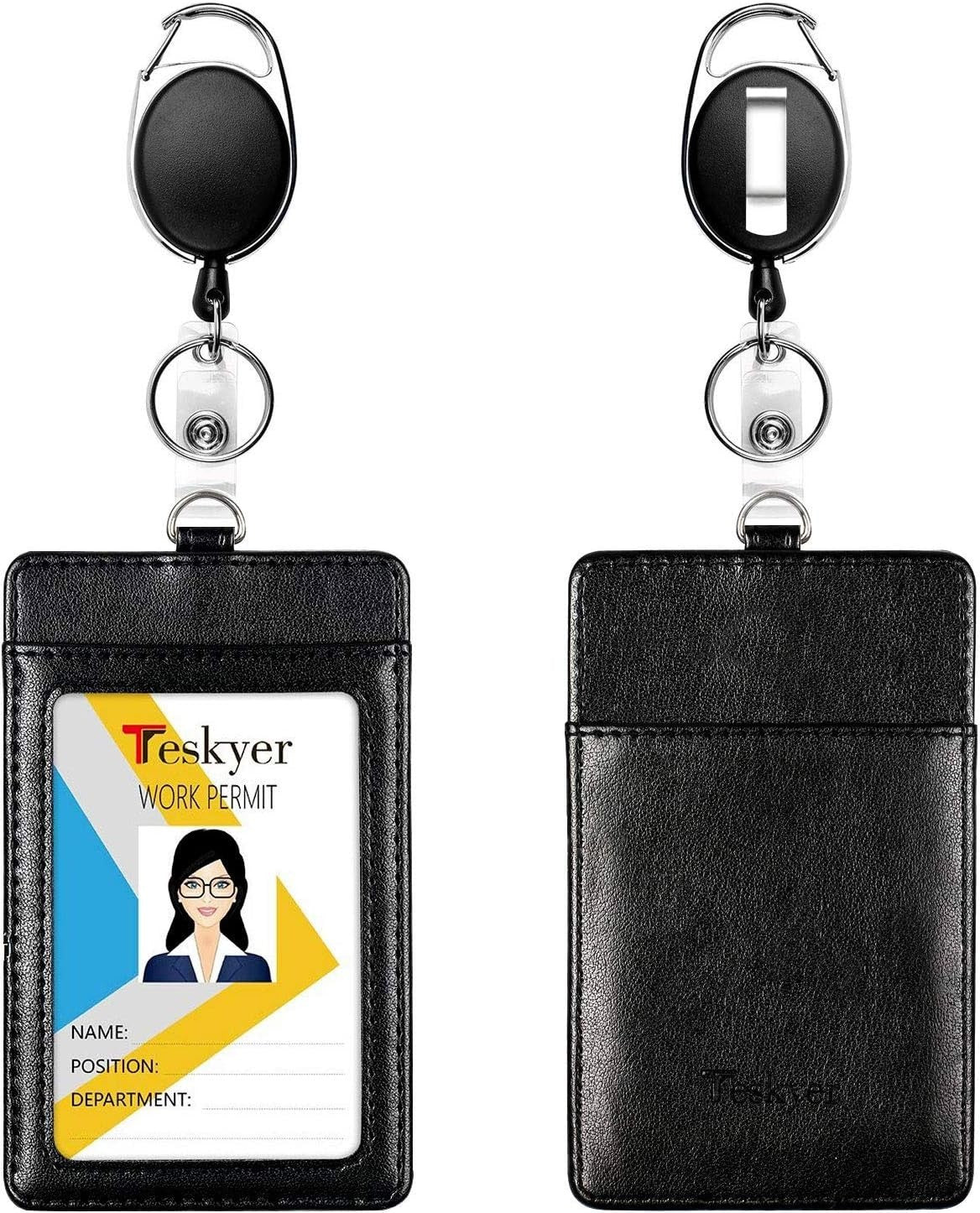 Teskyer 2 Pack Heavy Duty Retractable Badge Holders with Carabiner Reel