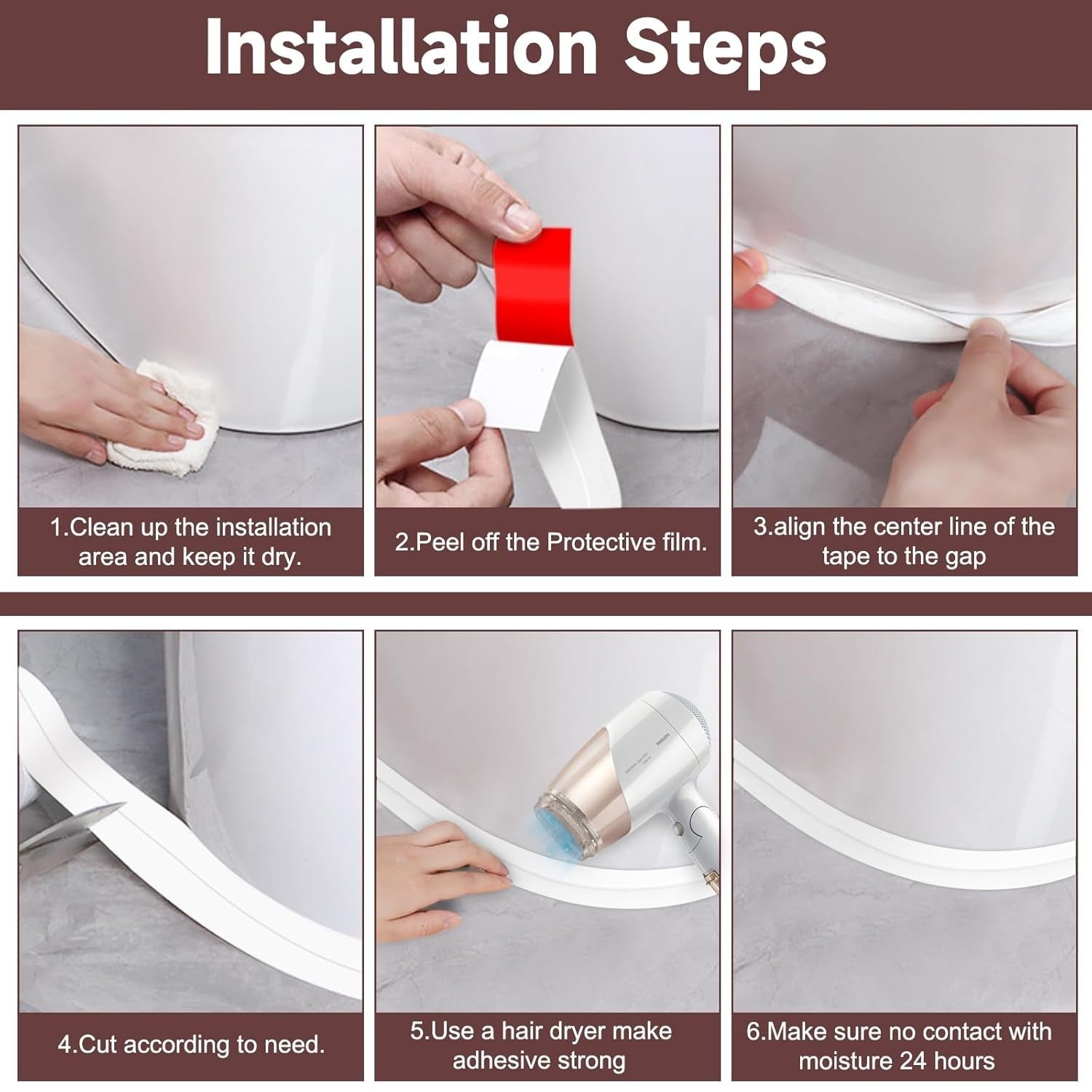 Riakoob Caulk Strip Tape, PE Self-Adhesive Decorative Sealing Tape
