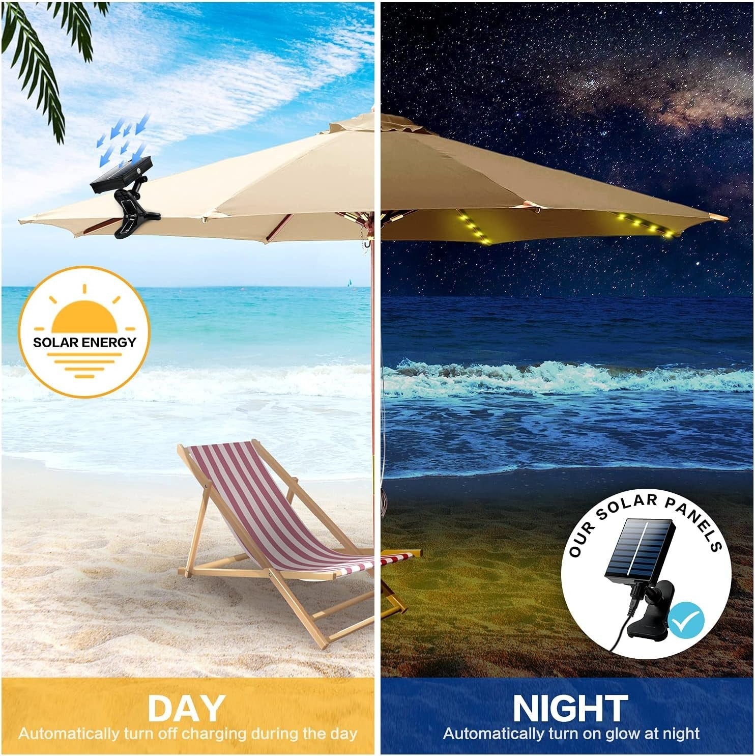 Solar Patio Umbrella Lights Cordless Parasol String Lights With Clip Umbrella
