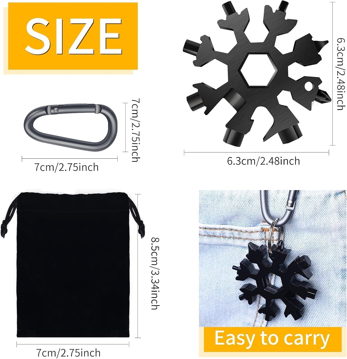 FZENeast 18-in-1 Snowflake Multitool, 2 Pcs Stainless Steel Standard Multi-Tool