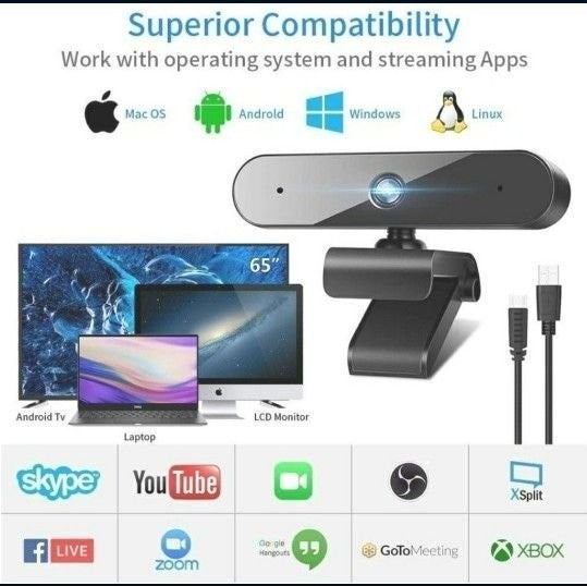 Walfront 1080P Webcam for PC Laptop Desktop, 360-Degree  Rotation Streaming Web