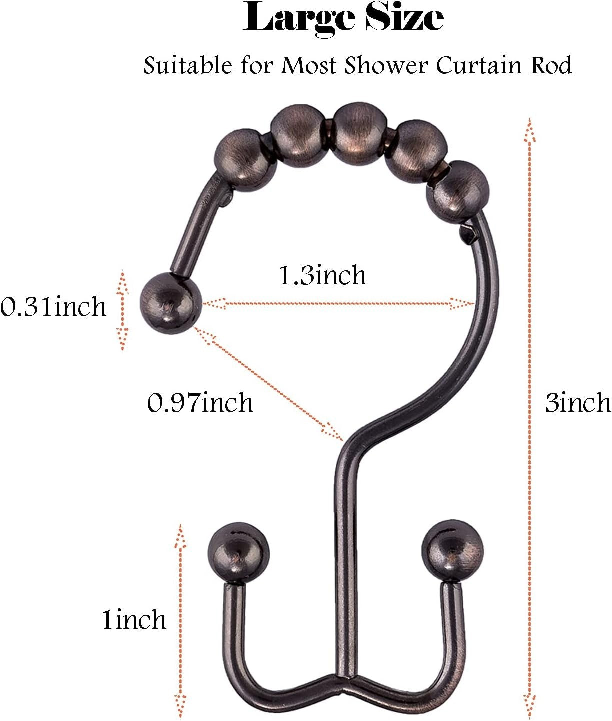 Cosfy Double Roller Shower Curtain Hooks Rings, Decorative Rustproof Metal Doubl