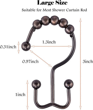 Cosfy Double Roller Shower Curtain Hooks Rings, Decorative Rustproof Metal Doubl