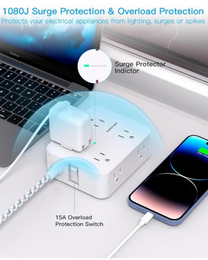 10 Ft Surge Protector Power Strip, HANYCONY Extension Cord with 8 AC Outlets 4