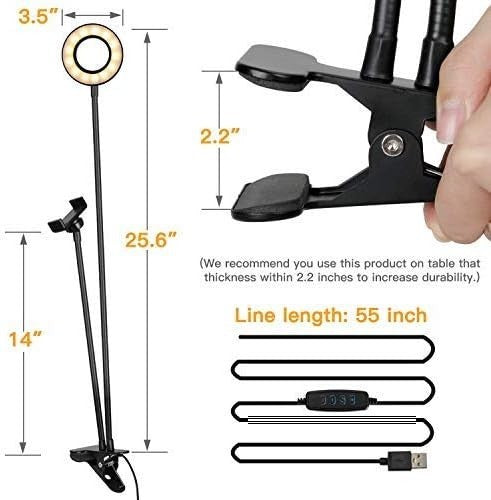 Webcam Light Stand for Live Stream, Selfie Ring Light with Webcam Mount