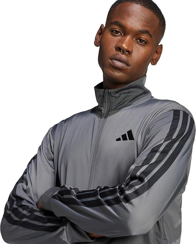 adidas Men's 3-Stripes Tricot Regular Sportswear Track Top Solid Grey MediumTall