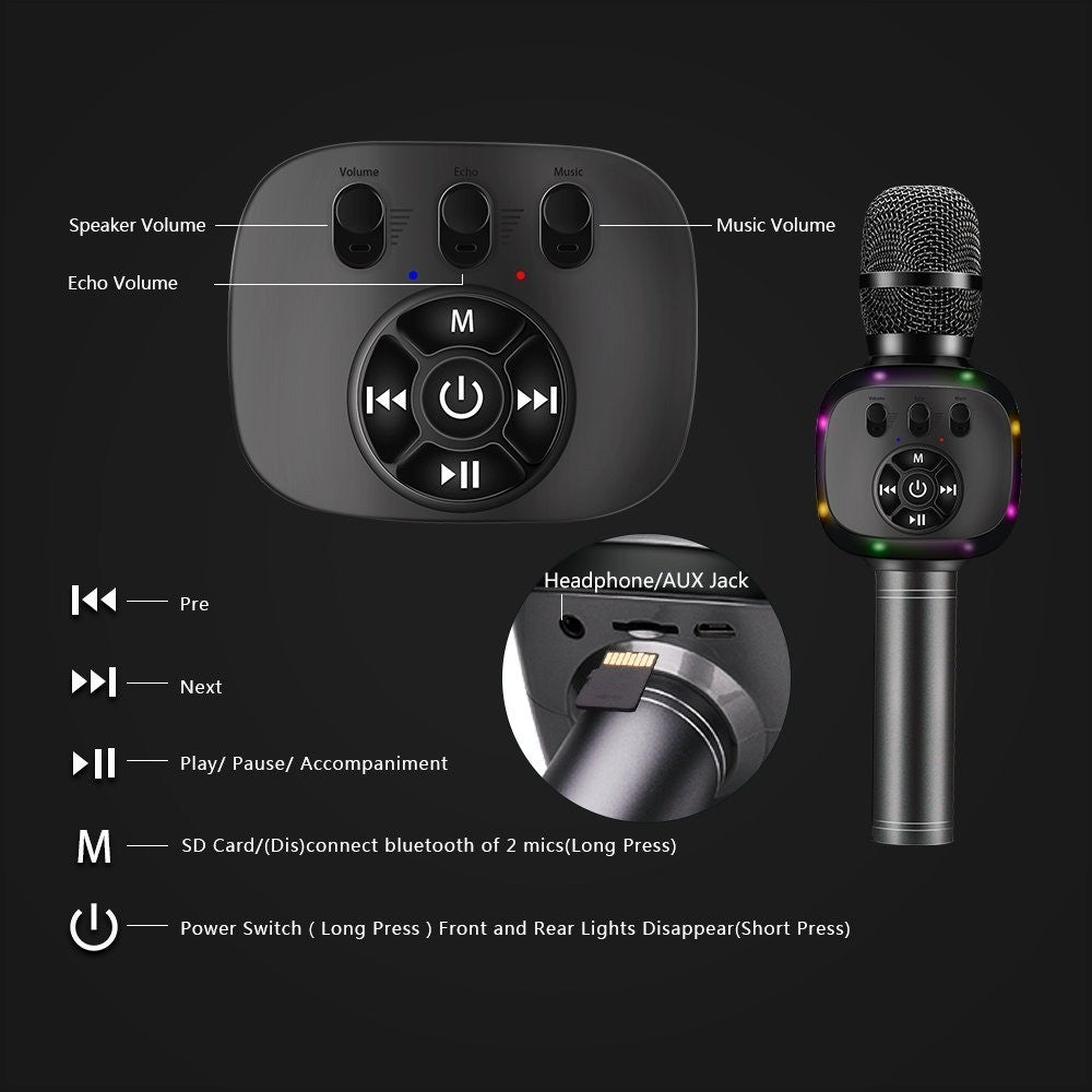 BONAOK Wireless Bluetooth Karaoke Microphone with Dual Sing, LED Lights, Portabl