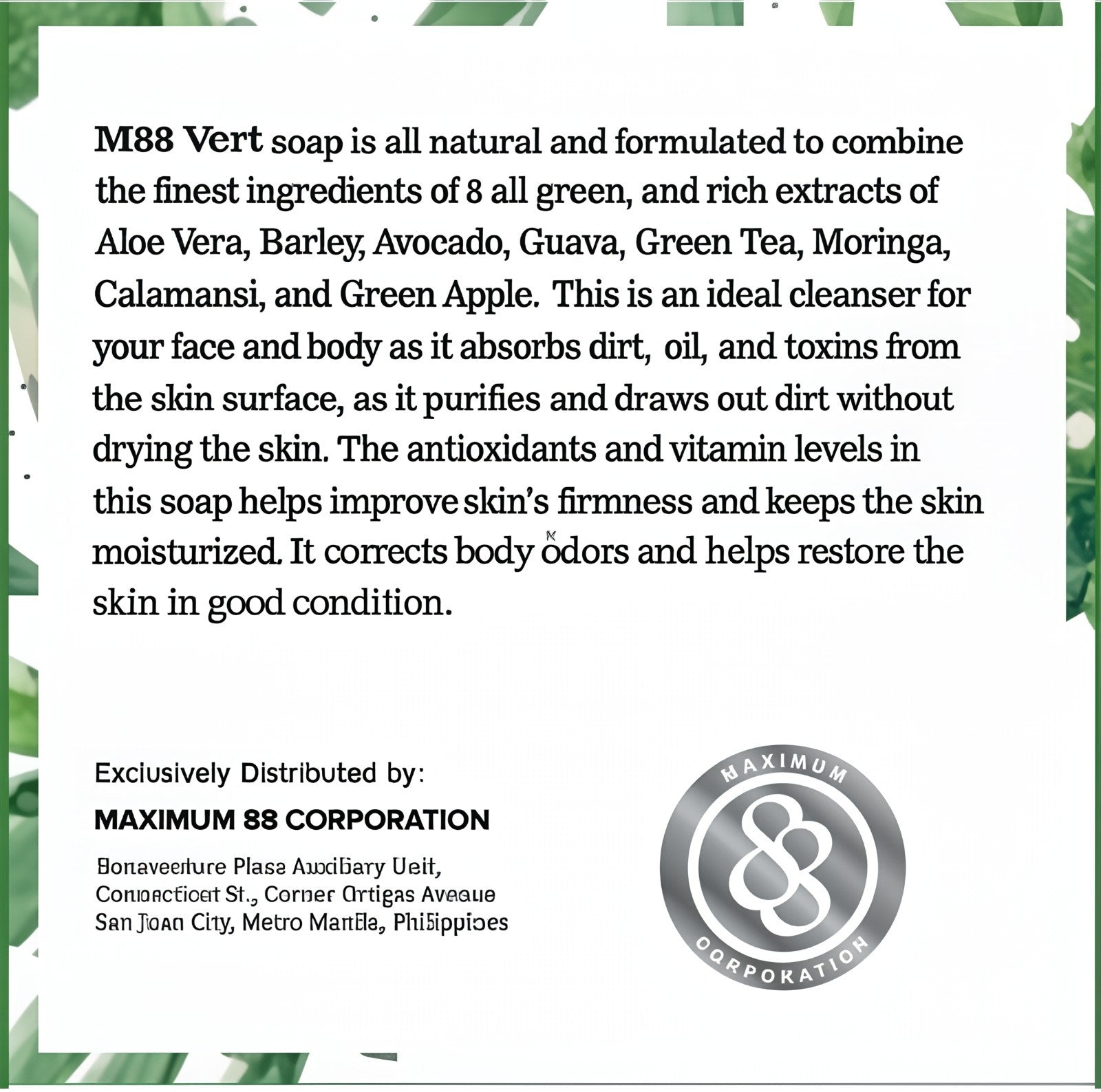 Maximum88 Vert 8-1 All Natural Green Soap 135 Grams