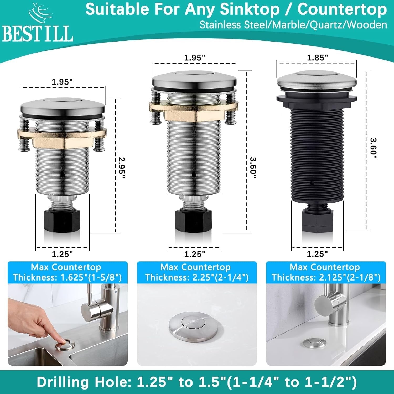 BESTILL Sink Top Garbage Disposal Air Switch Kit with Single Outlet