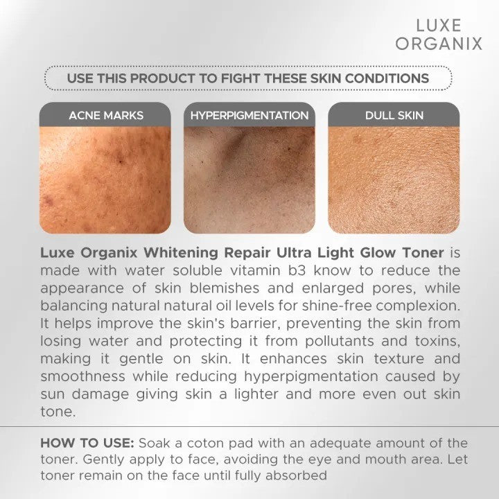Luxe Organix Whitening Repair Essence Toner Niacinamide Licorice Extract 150ml