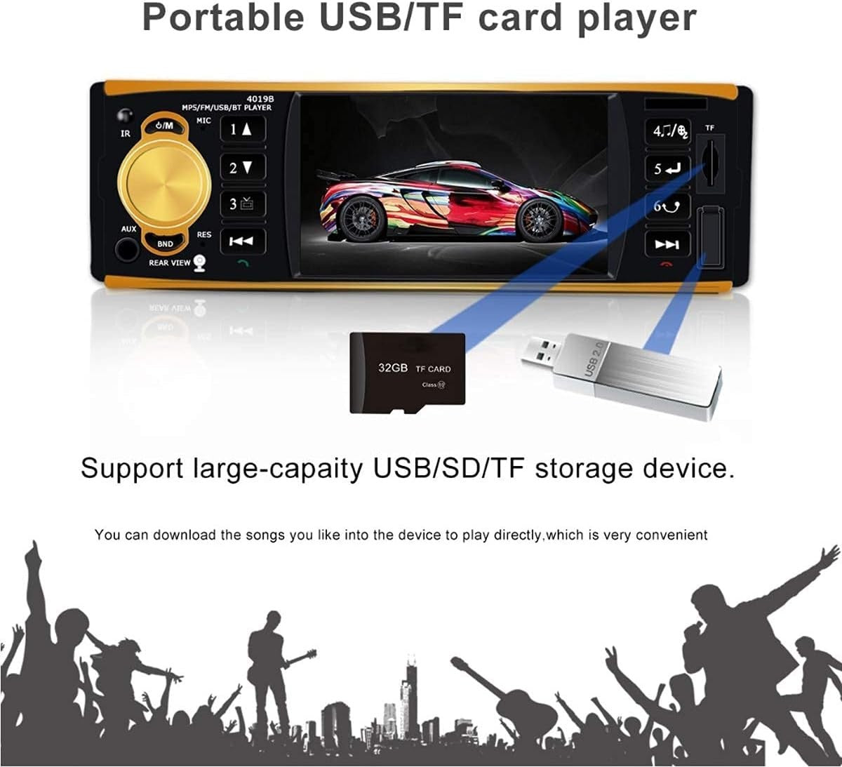 4.1 inch 1 Din Car Radio USB AUX FM Station Bluetooth With Rear View Camera