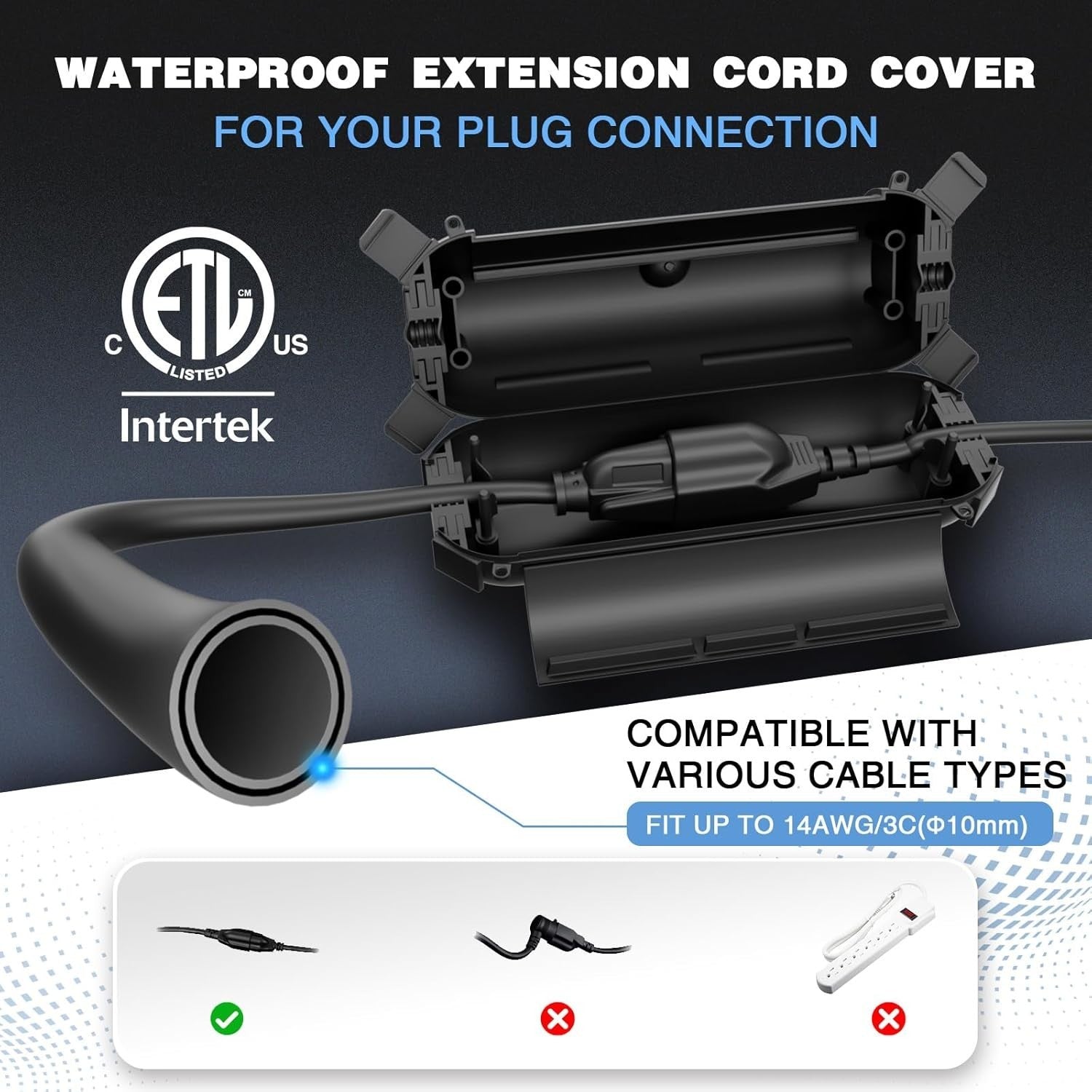 [3 Pack] Outdoor Extension Cord Safety Cover with Waterproof Seal, Weatherproof