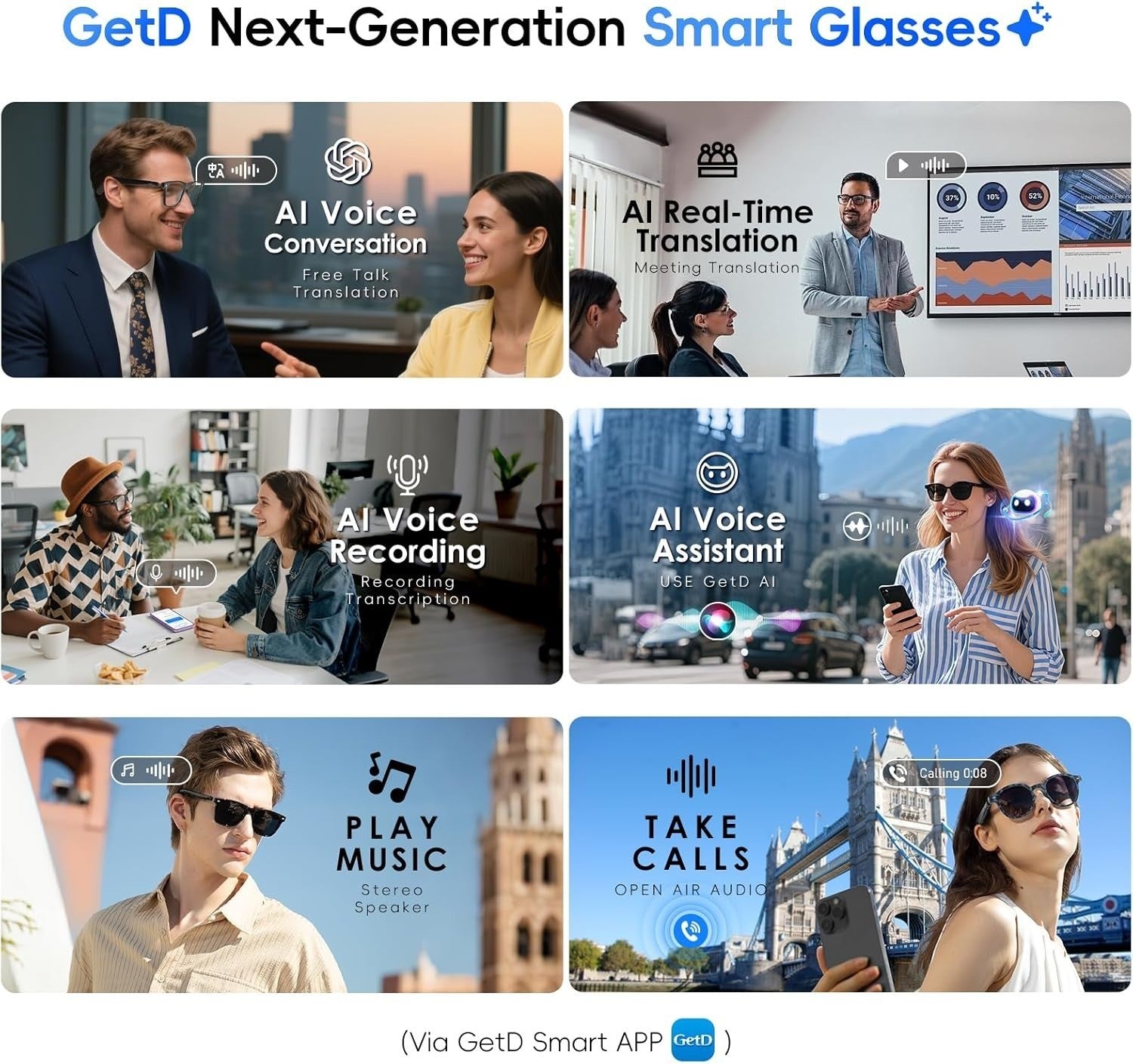 2026 AI Glasses for Men & Women, Smart Glasses Powered by ChatGPT, AI Real-time