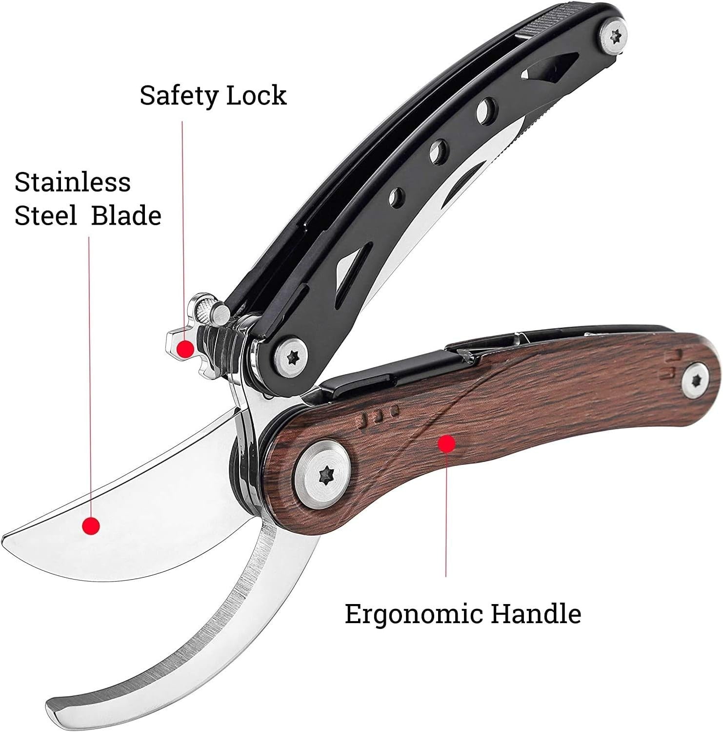 Bravedge Pruning Shears, 5 in 1 Multitools Foldable Garden Scissors with Safety