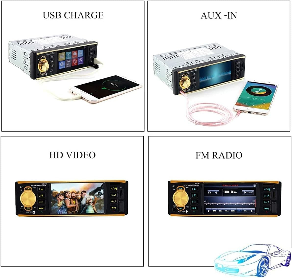 4.1 inch 1 Din Car Radio USB AUX FM Station Bluetooth With Rear View Camera