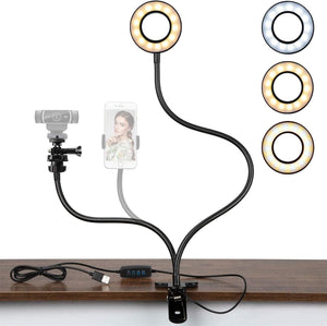Webcam Light Stand for Live Stream, Selfie Ring Light with Webcam Mount
