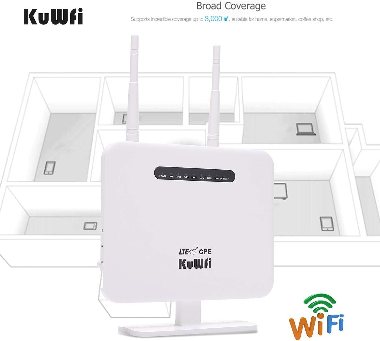 KuWFi 4G LTE Router with SIM Card Slot Unlocked Wireless 4G Router WiFi Hotspot