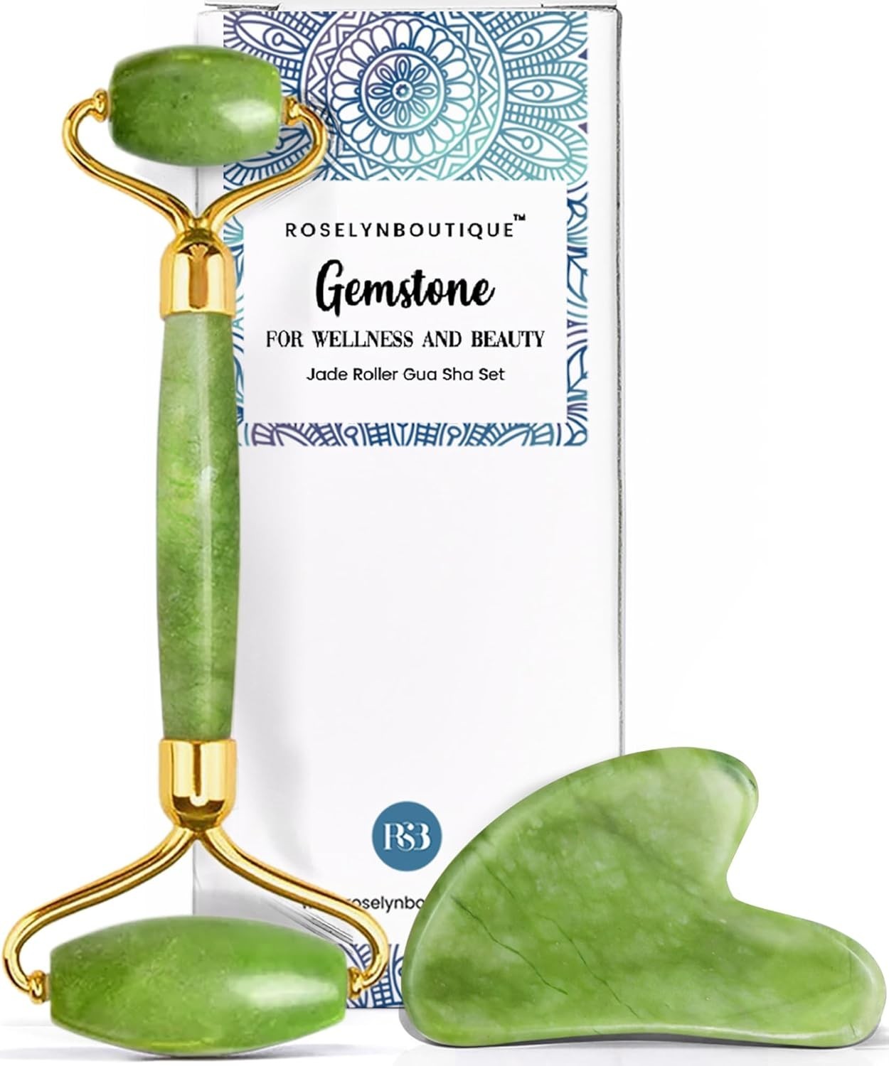 Jade Roller and Gua Sha Set for Beautiful Skin Detox - Facial Body Eyes Neck
