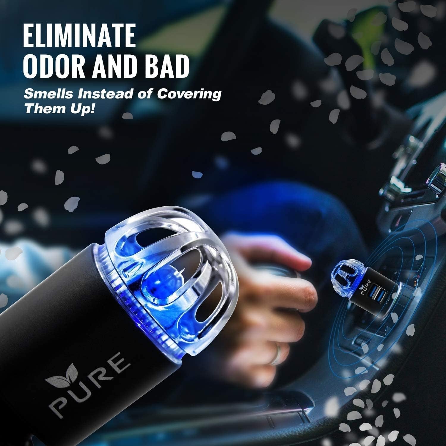 Car Air Purifier Premium Air Ionizer & Car Charger Accessory w Dual USB Ports
