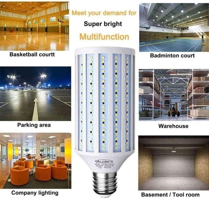 60W LED Corn Light Bulb, Large Mogul E39 Base, 6000-Lumen, 6500K Daylight Cool