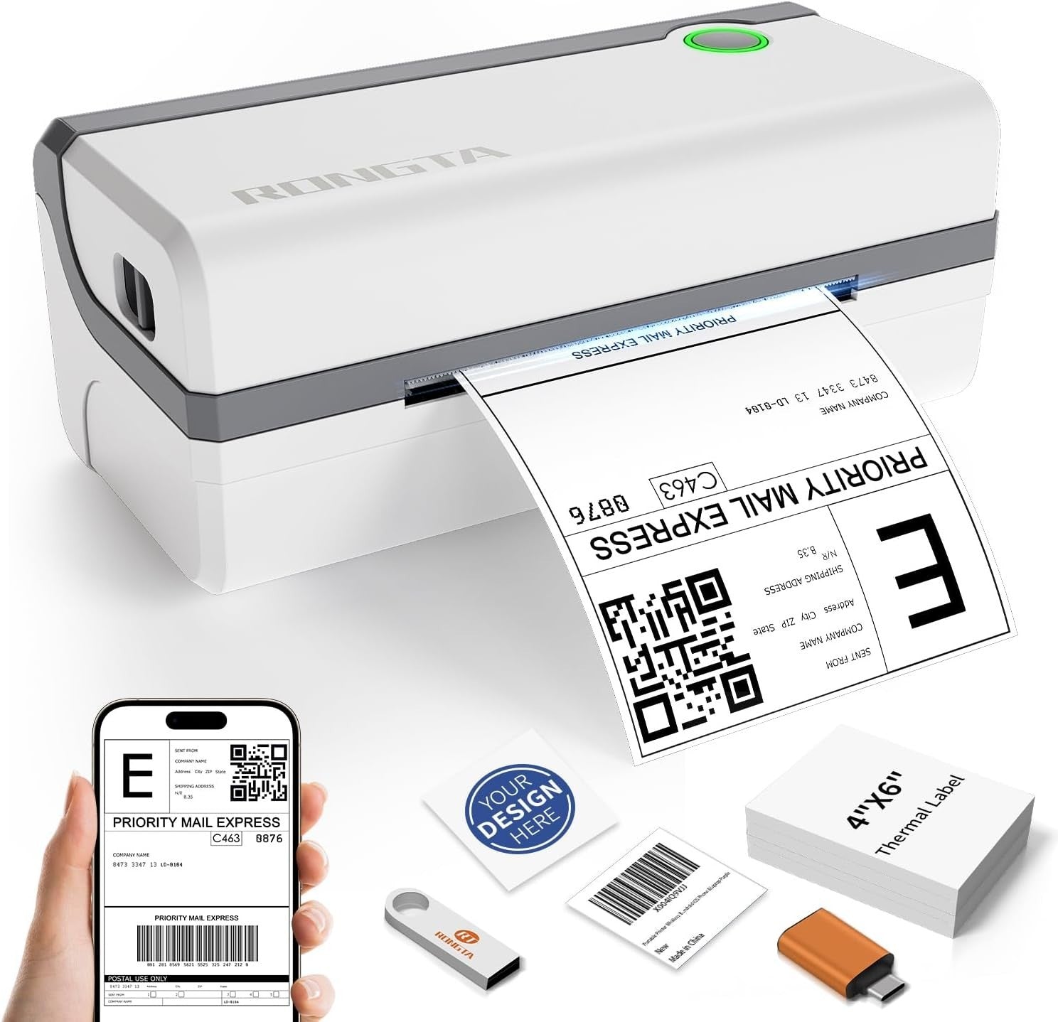 Bluetooth Thermal Shipping Label Printer, Wireless 4x6 Label Sticker Printer