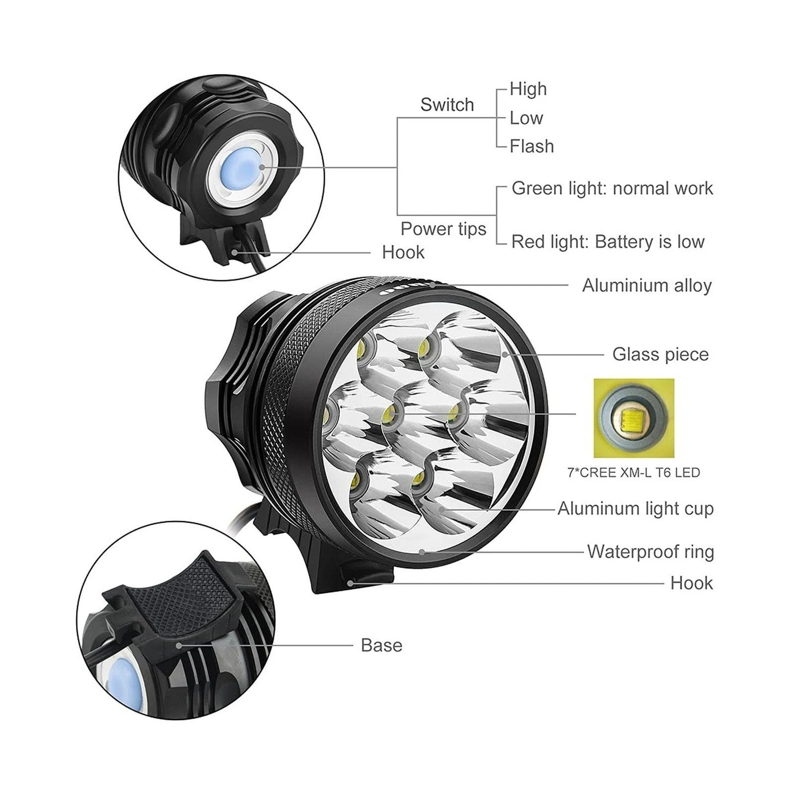 Weihao Bicycle Headlight, 10500 Lumens 7 LED Bike Light Waterproof Mountain Bike