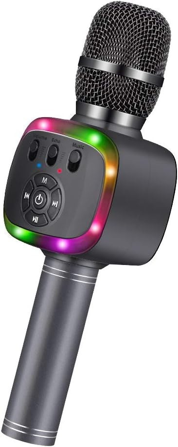 BONAOK Wireless Bluetooth Karaoke Microphone with Dual Sing, LED Lights, Portabl