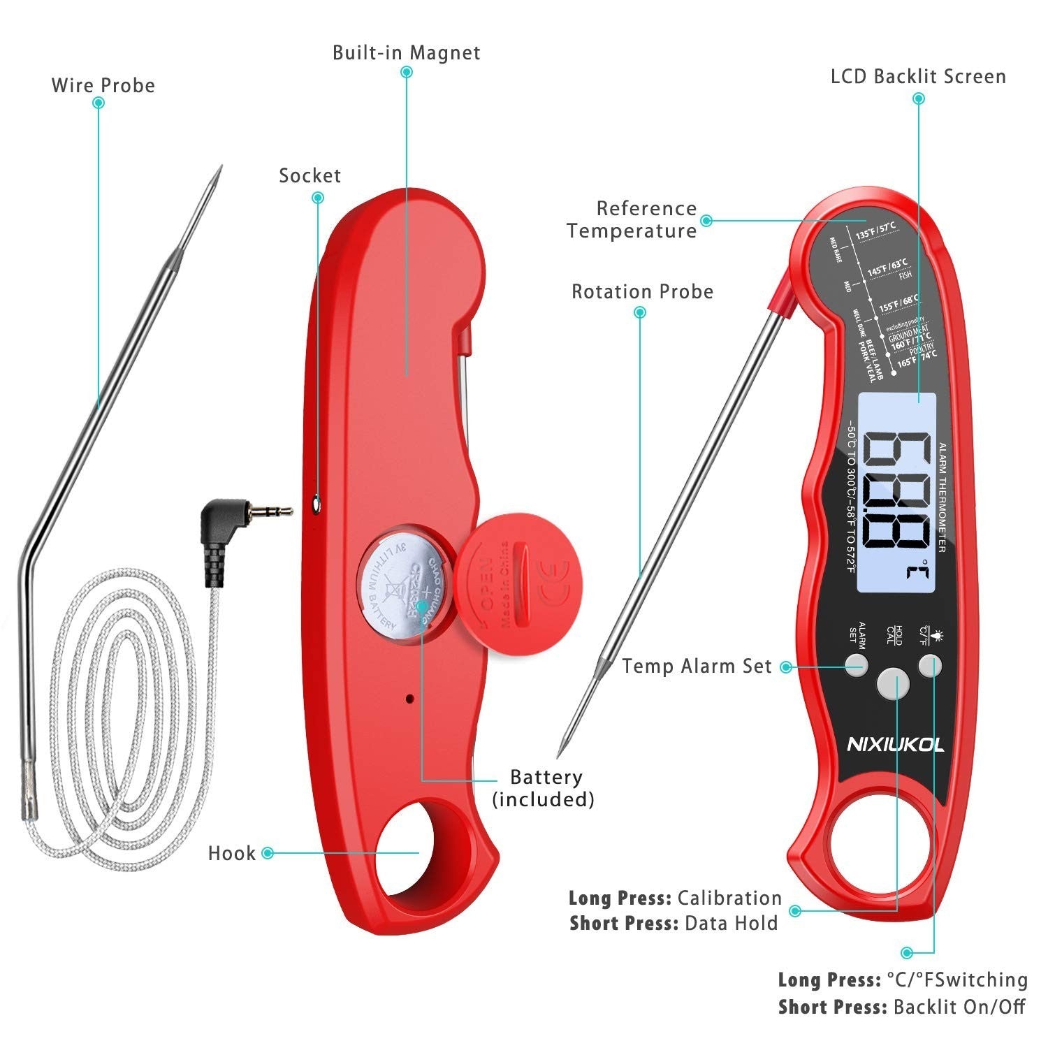 Meat Thermometer Digital Oven Safe Cooking Thermometer with Instant Read