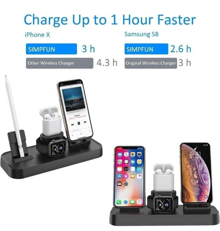 Wireless Charger, 4 in 1 Charging Station for Apple, Wireless Charging Pad Stand