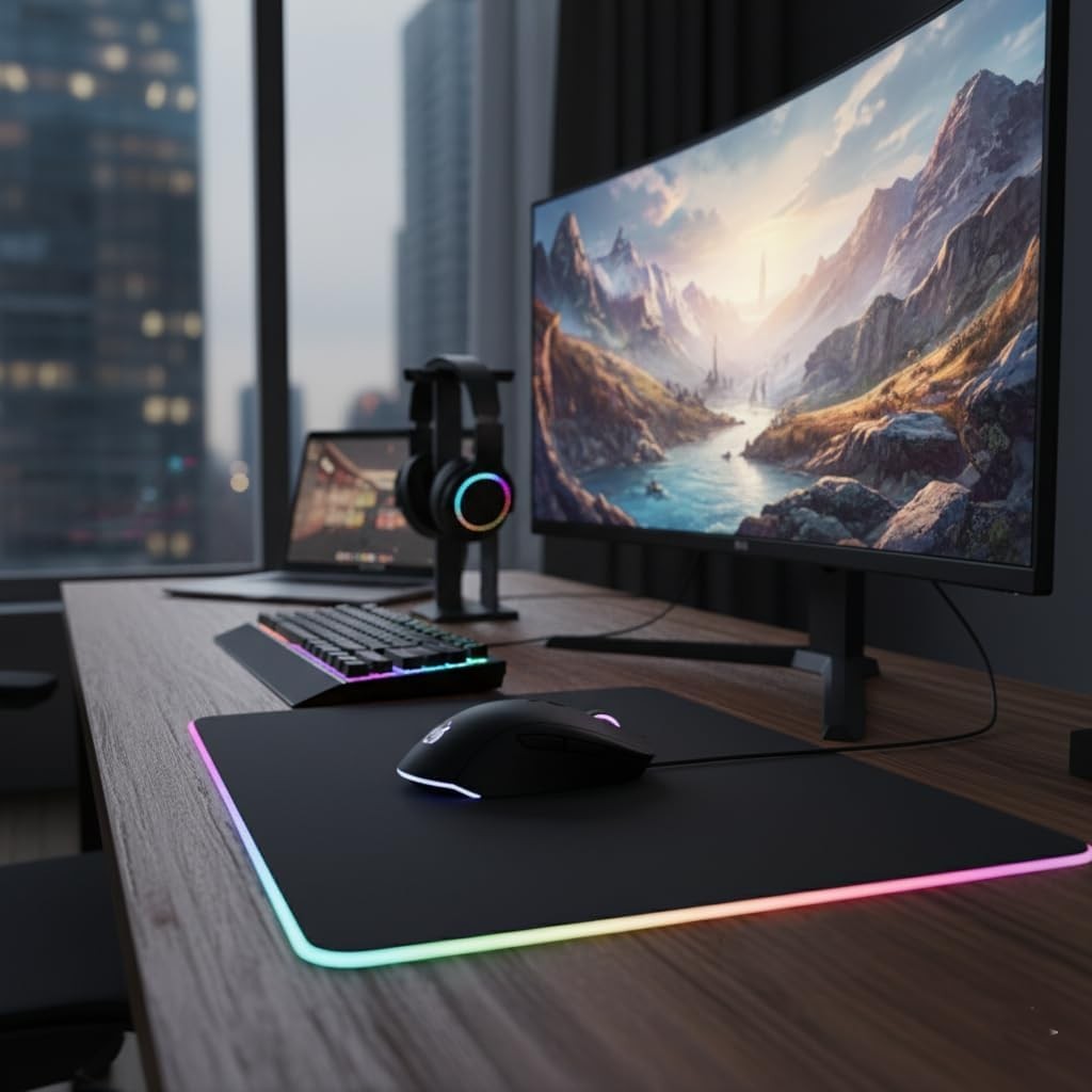 RGB Gaming Mouse Pad, LED Light Up Mousepad with Multiple Color Modes, Stitched