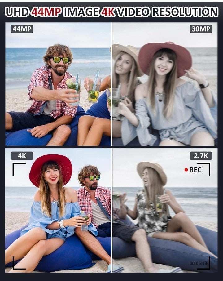 4K 44MP UHD Digital Cameras for Photography - Autofocus Point and Shoot Vlogging