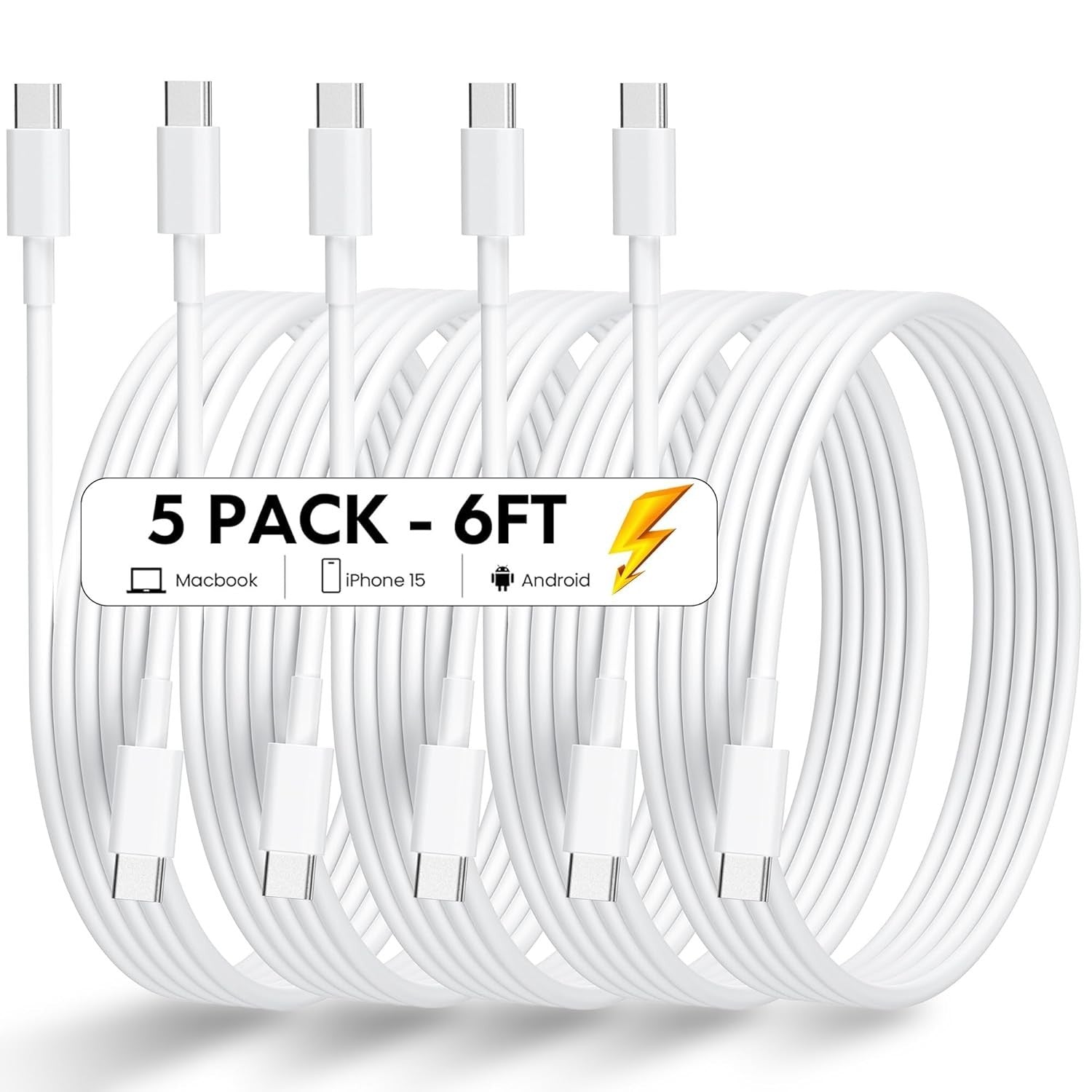 USB C Cable, USB C to USB C Cable(5Pack, 6ft, 60W/3A) Apple, Samsung and Android